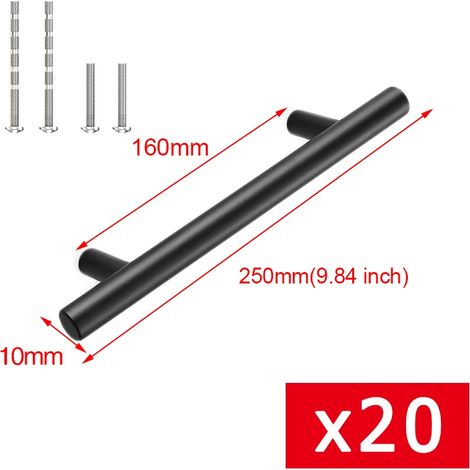 (20 pièces, noir, 160 mm) Poignées de cuisine, poignées de porte de placard en acier inoxydable, poignées de meubles (1/4)