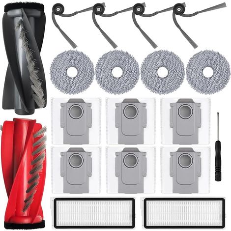 Accessoires pour Roborock Qrevo Curv/Qrevo Curv S5X/Qrevo Edge/Qrevo Edge S5A, JKOISL 1 brosse rouleau principale, 6 sacs poussire, 4 brosses latrales, 2 filtres, 4 FOREHILL serpillres (1/5)