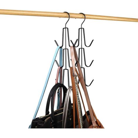 Appendi borse, porta borse, set di 2 appendiabiti in metallo salvaspazio, organizzazione armadio, sacchetti portaoggetti per borse, zaini, canotte, cinture (nero) -Crezuo