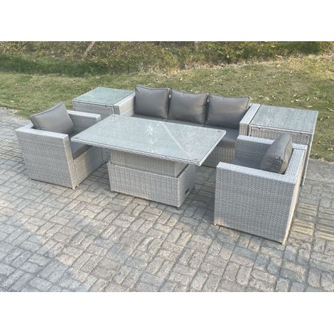 Fimous Rattan Gartenmöbel Set mit Sofa, Höhe verstellbar Esstisch ,Sessel,2 Beistelltisch,Outdoor Terrassen Essgruppe 6-teilige Sitzgruppe Helles Grau (1/5)