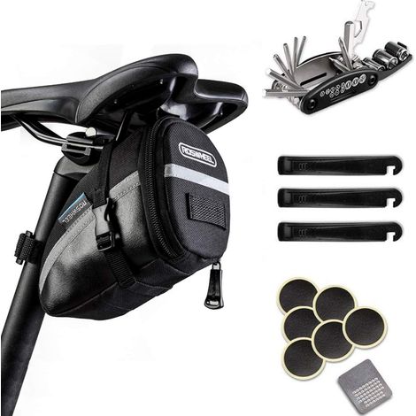 16-en-1 Set d'outils de réparation pour vélo, Outil multifonctionnel pliable MTB Kit de réparation démonte-pneu avec sacoche de selle en Acier (1/5)