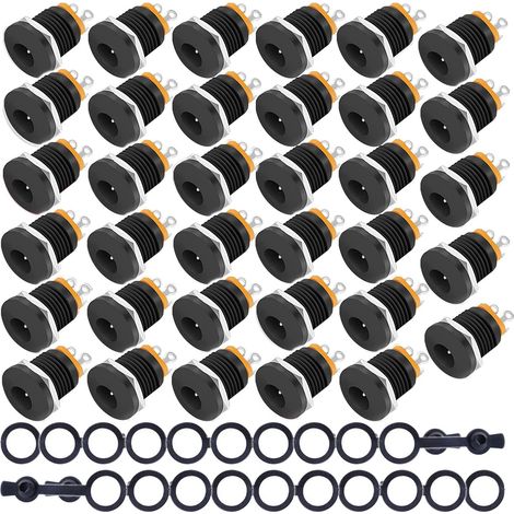 35Pcs Connecteur Alimentation 12V DC Fiche Femelle 5.5mm x 2.1mm à Souder Adaptateur Fiche Prise pour Camera de Surveillance Soudure (1/3)