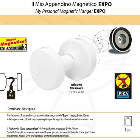 Appendino magnetico expo bianco più di 3 kg di portata con maxi calamita speciale 40 x 50 mm