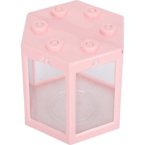 Petit aquarium hexagonal décoratif de bureau en plastique rose, idéal pour la maison ou le bureau. (1/5)