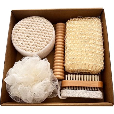 Coffret de bain six pièces, serviette de bain, brosse de bain, pierre de bain, ensemble de fleurs de bain en sisal, coffret cadeau de Noël (1/3)