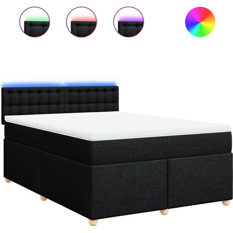 Lit double  Lit adulte  Sommier à lattes de lit avec matelas Noir 160x200 cm Tissu (1/5)