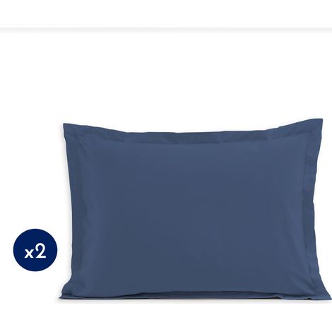 Lot de 2 taies d'oreiller rectangulaires 100% coton 57 fils – Dimensions 50x70 cm – Souples et résistantes – Couleur bleu – Home Linge Passion