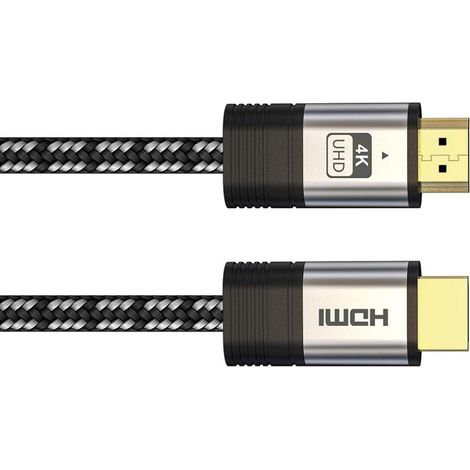 HQ-Power Cable Premium HDMI High Speed 2.0, para una experiencia visual y auditiva óptima, con conector chapado en oro, textil trenzado, triple apantallamiento, apto para vídeo 4K, negro, 1 m