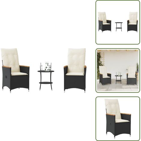 Cuscini da giardino - vidaXL Set da Bistrò 3 pz con Cuscini Nero in Polyrattan - Poltrona da giardino