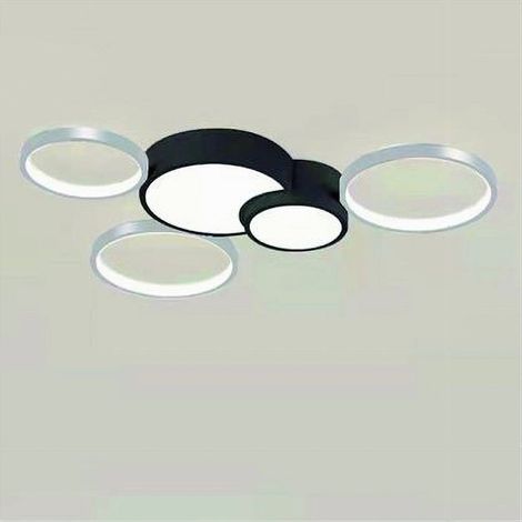 TRADE SHOP - Plafoniera Led 48w 5 Cerchi Argento Nero Lampada Soffitto Moderno Luce 4000k 70975 - (1/3)