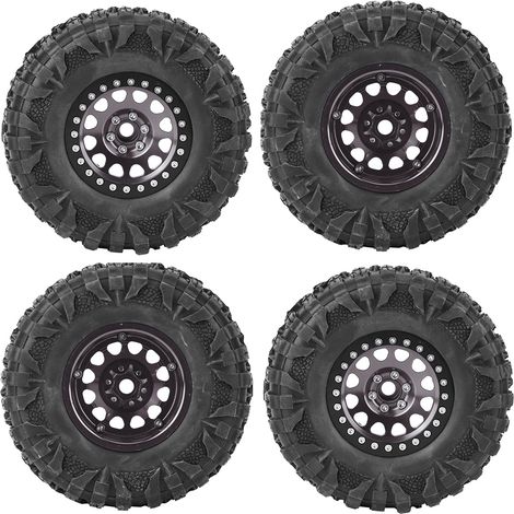 4 pièces Jantes Métal Pneus Caoutchouc pour RC Crawler 1/10, Accessoire 2.2 Pouces Couleur Titane (1/5)