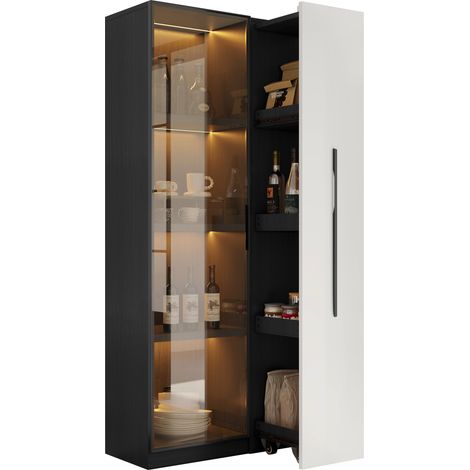 ELVMI Vetrina con 1 Porta, 1 Cassetto laterale e LED, per Soggiorno Sala da Pranzo Cucina, in MDF, 70 × 40 × 160 cm (1/5)