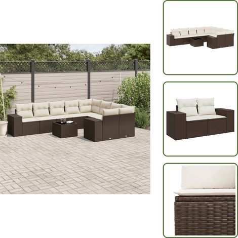 10-tlg. Garten-Sofagarnitur mit Kissen Braun Poly Rattan - Garten Sofagarnitur - Garten Sofagarnituren - Outdoor Sofagarnitur - Sofagarnitur Terrasse