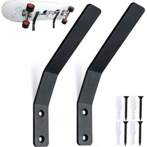 Support Skateboard Mural, Supports Muraux pour Skateboards en Métal, Support de Rangement pour Planche à roulettes, Longboards, Snowboard, Porte Ski Mural (2 Pièces, Noir) (1/5)