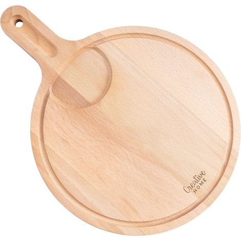 Creative Home Rundes Pizzabrett Tablett Serviertablett Schneidebrett Holz 40 x 30 x 1,5 cm (1/5)