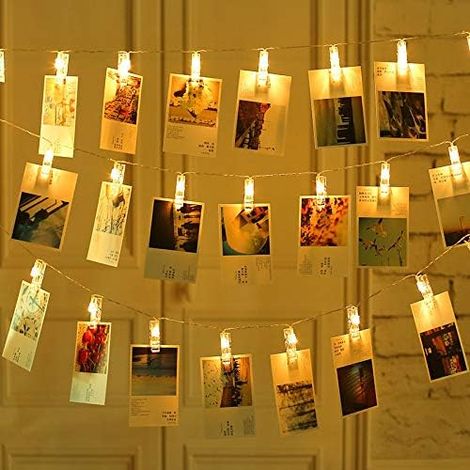 Guirlande lumineuse LED à pince pour photos, notes, cartes, mémos et plus encore (40 LED blanc chaud, alimentation USB) (1/5)