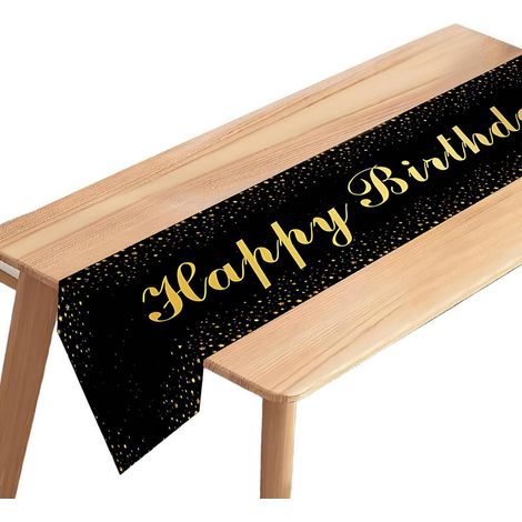 Tischläufer Geburtstag Schwarz Gold 180x35cm mit "Happy Birthday" Aufdruck