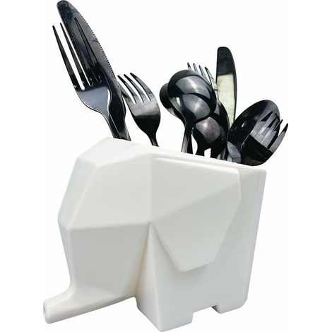 Porte Couverts éléphant Egouttoir Porte Eponge Evier Cuisine Blanc Avec Trou de Vidange pour Ranger Couteaux (1/5)
