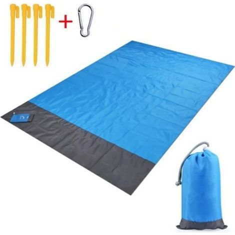 Couverture de plage 200 x 210 cm, couverture de pique-nique et de camping anti-sable, imperméable, avec 4 crochets de fixation, portable et ultralégère (1/5)