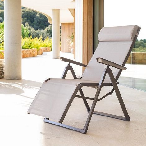 Hesperide – Fauteuil de jardin inclinable 8 positions – Aluminium traité époxy – Assise en texaline – Pliable avec appui-tête amovible