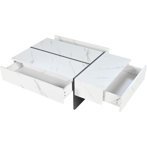 Moderner weißer Couchtisch mit LED, Marmoreffekt, 105 x 60 x 35 cm, 3 Schubladen (1/5)
