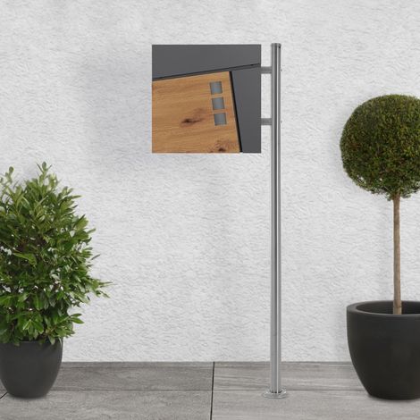 ECD Germany Boîte aux Lettres sur Pied Argenté avec Compartiment à Journaux, Anthracite/Aspect Bois, 120 cm, en Acier Inoxydable Revêtu par Poudre, 2 Clés Incluses, Résistant aux Intempéries, Moderne (1/5)