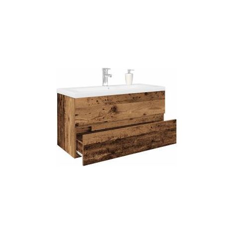 Meuble lavabo avec bassin et robinet intégrés vieux bois