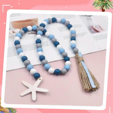 Guirlande de perles en bois style méditerranéen avec pompon, pendentif coquillage et étoile de mer, décoration rustique pour la maison ou la plage, plateau à étages - Étoile de mer (1/4)