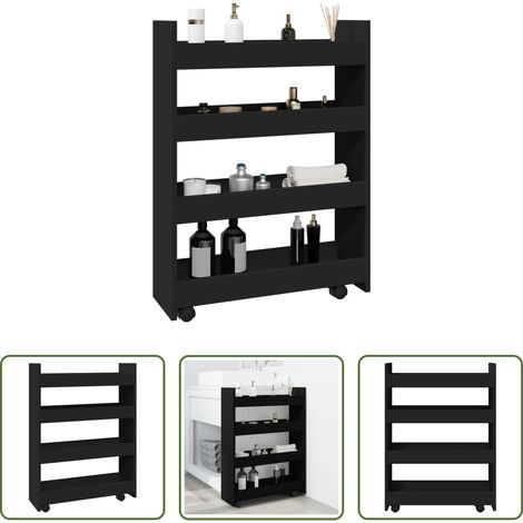 Rangement de cuisine - Chariot de rangement étroit 4 niveaux noir bois d'ingénierie (1/5)