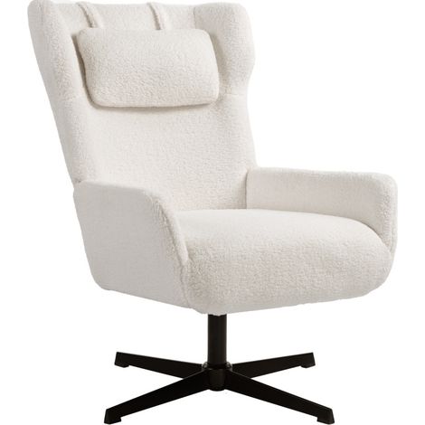 Drehbarer Sessel aus Sherpa-Stoff in Creme mit Metallgestell (1/4)
