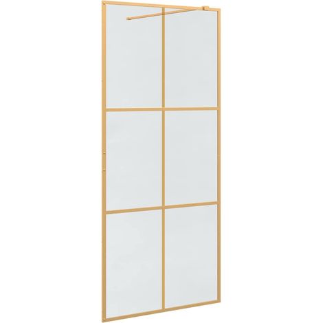 vidaXL Walk-in Shower Wall Gold 90 x 195 cm Tempered Glass
