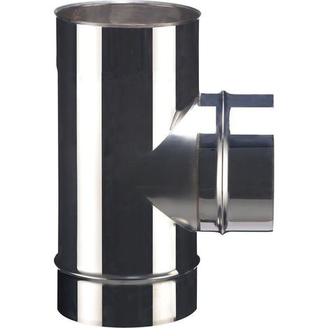 Poujoulat – Té 90° nu inox SOI – Diamètre 130mm – Soudé en continu – Épaisseur 4/10 – Pour chaudières gaz, fioul, bois, charbon (1/3)