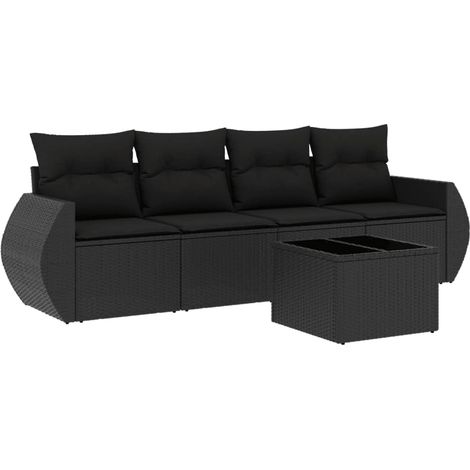 Maison Exclusive - Set Divani da Giardino 5 pz con Cuscini in Polyrattan Nero (1/3)