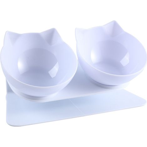 Bol Pour Animaux - Bol Double Élevé Incliné à 15° - Support Réglable - En Plastique Sans BPA - Pour Chats et Chiots (1/3)