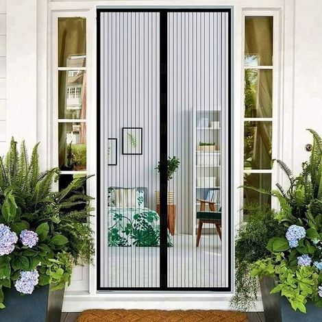 Magnetischer Türvorhang/Magnetisches Moskitonetz für Türen und Fenster, Schutz vor Mücken und Fliegen, Schwarz (90 x 210 cm) (1/4)