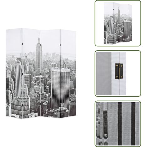 The Living Store Cloison de séparation pliable 160x170 cm New York Noir et blanc - Cloison De Séparation - Écran De Séparation - Cloison Pliante - Décoration Murale - New York