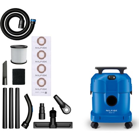 Nilfisk Multi I 12 L DIY Nass-Trockensauger 1100 W, 12 L, mit Blasfunktion, Werkzeugadapter & Bohrstaubdüse