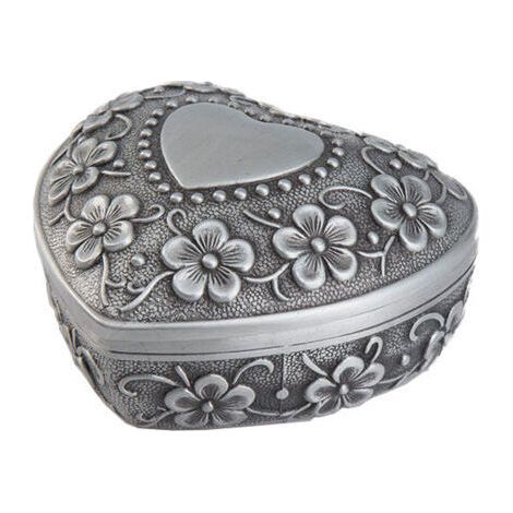Pair Boîte à bijoux coeur vintage - Petit organisateur de bague/boucle d'oreille/collier antique (1/5)