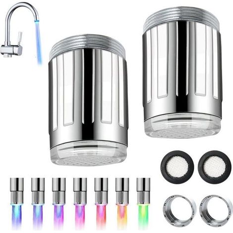 2 Pièces Robinet à LED, Robinet Change de Couleur, Robinets à Capteur à Changement avec 7 Couleurs, Accessoires LED de Robinet Couleur pour Les Restaurants, Salles de Bain, Cuisine (1/5)