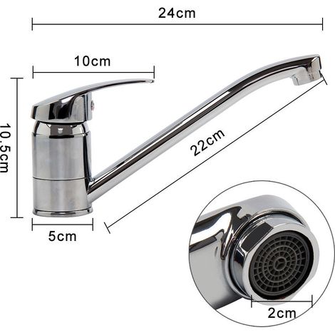 Robinet de mélange d'évier, robinet de cuisine à poignée unique, robinet de mélange de cuisine rotatif à 360 °, tuyau d'eau chaud et froid et accessoires complets, matériau laiton, chromé, argent (1/4)