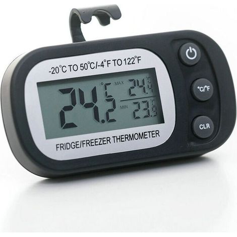 Noir Thermomètre de réfrigérateur Affichage LCD Thermomètre de congélation étanche numérique avec crochet magnétique Thermomètre de réfrigérateur (-20 50 ℃) (1/5)