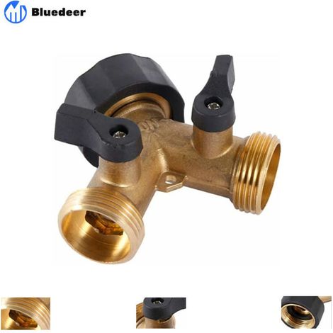 Robinet Double Machine a Laver, Répartiteur Raccord Robinet Tuyau d'Arrosage en Y 2 Voies pour Tuyaux d'Alimentation 3/4", Robinet Exterieur Jardin Double en Laiton Robuste Nez de robinet