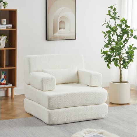 MODFU – Canapé-lit modulable 2-en-1 chenille – Dossier haut et structure fer – Convertible sans outil et sangles fournies – Salon ou studio – Beige (1/5)