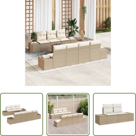 vidaXL Bezug -  Sofa Set mit Kissen 8 pcs Beige Poly Rattan (1/5)