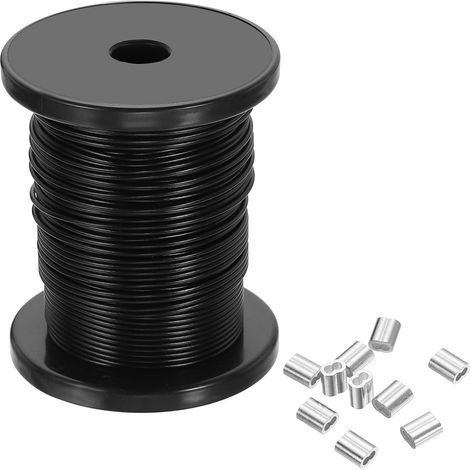 1/16" Câble En Acier, 98 Pi 304 Câble En Acier Inoxydable Brillant Câble D'avion Gainé De Vinyle Avec 25Pcs Manchons De Raccordement Pour suspendu De Lumières Cordes À Linge (1/5)