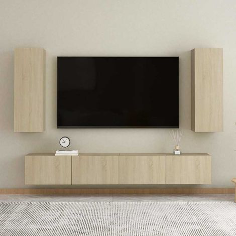Set de muebles salón TV 4 pzas madera ingeniería roble