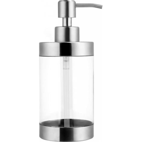(Argent) Distributeur de savon transparent Distributeur de liquide en acier inoxydable 304 avec pompe en acier (1/5)