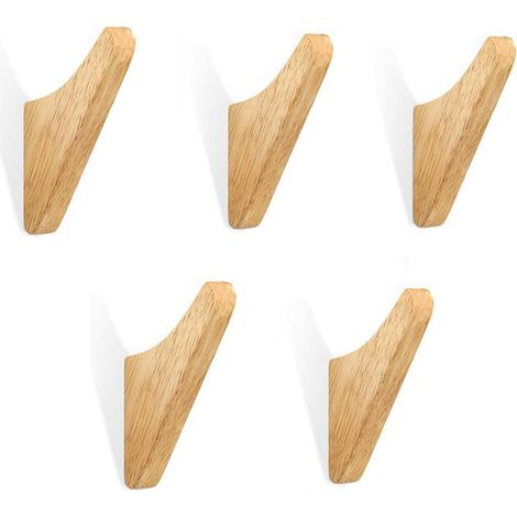 Lot de 5 patères en bois, crochets à serviettes muraux, porte-manteau d'entrée créatif (1/4)