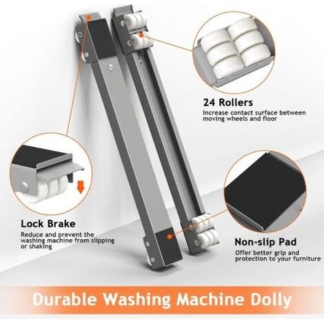 Lot de 2 roulettes de Transport moblies Lave-Linge sous châssis pour réfrigérateur sèche-Linge, congélateur jusqu'à 300 kg, avec 24 Roues, Frein, Gris (1/4)
