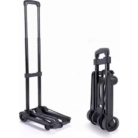 Chariot Pliant léger 60 kg 2 Roues Plastique Plateforme antidérapante, manche télescopique, pour shopping, bagages, bureau, voyage